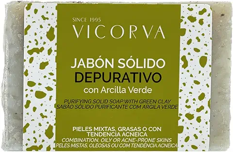Vicorva | Jabón Sólido Arcilla Verde Pastilla 100 gr | Depurativo | Control del Sebo | Hecho en España | Ingredientes Naturales | Producto Orgánico | Jabón Natural  