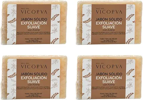 Vicorva | Jabón Sólido Avena Pastilla (Pack 4 uds 100 gr) | Hidratante, Nutritivo y Calmante | Hecho en España | Ingredientes Naturales | Producto Orgánico | Jabón Natural  