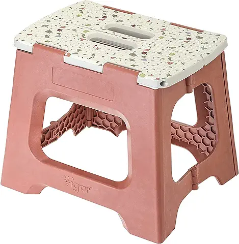 Vigar - Taburete Plegable - Modelo Compact - 32 cm de Altura - Con 80% Plástico Reciclado - Cocina, Baño y Camping - Escalón Peldaño Infantil - Salmón  