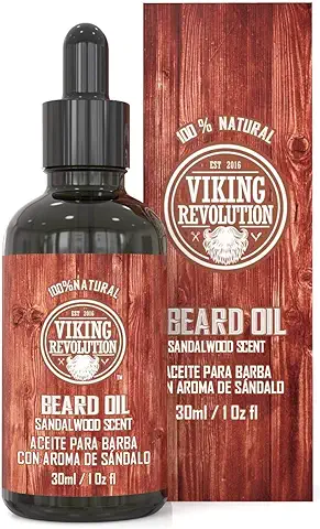 Viking Revolution Aceite Para Barba Aroma A Sándalo 30ml - Completamente Natural Con Aceite Orgánico De Argán Y Jojoba - Suaviza Y Fortalece La Barba Y El Bigote - Aceite Barba Hombre - Beard Oil  
