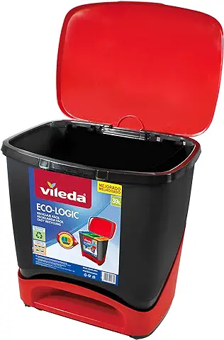 Vileda Eco-Logic - Cubo de Basura Ecológico Especial para Reciclaje, Múltiples Combinaciones, Capacidad de 39 Litros, sin Separadores, Color rojo y Negro  