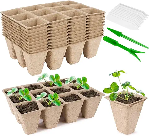 VINFUTUR 10pcs Bandejas Semilleros con Maceta Biodegradable Semillero Germinación de 12 Celdas+10pcs Etiquetas Plantas+Herramientas Accesorios para Plantar Huerto Invernadero Jardín  