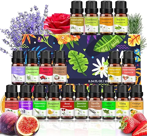 VIPNAJI Set de Aceites Esenciales para Humidificador Difusor 20 x 10 Ml,100% Natural Puro Aromaterapia Aceite Aromático,Set de Aceites Esenciales para Humidificadores, Difusor, SPA, Masaje, Jabón.  