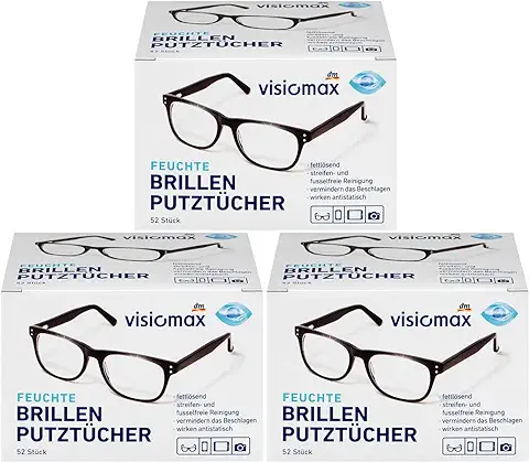 Visiomax - Toallitas Limpiadoras para Gafas, 156 Unidades (3 x 52 Unidades)  