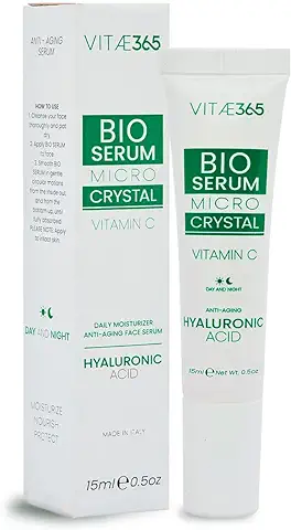 Vitae365 - Bio Sérum Facial Ácido Hialurónico - Formato Bolsillo 15ml - Made in Italy - Alta Concentración - Equinácea Biológica - Antiarrugas Rostro, Cuello, Contorno ojos - Vegano - Vitamina C, E  