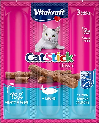 Vitakraft - Cat Stick Mini, Snacks de Pescado con Omega 3 para Gatos - 3 Piezas, 18 g  