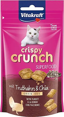 Vitakraft - Crispy Crunch Superfood, Snacks para Gatos Crujientes con Pavo y Semillas de Chía - 60 g  
