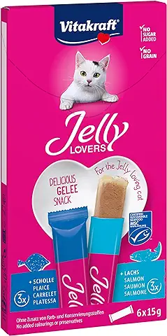 Vitakraft - Jelly Lovers, Snacks de Gelatina para Gatos, Variedad Salmón y Platija - 6 Unidades x 15 g  