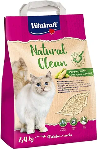 Vitakraft - Natural Clean Cat Litter, Arena para Gatos Absorbente a Base de Maíz - 2,4 kg  