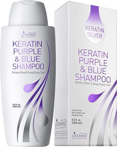Vitamins Champu Morado con Keratina - Champu Violeta Matizador sin Sulfatos para Cabello Rubio, Blanco, Ceniza, Teñido, y con Mechas Rubias  
