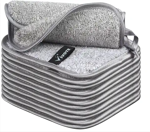 VIVOTE Toallitas de Limpieza Facial de Microfibra, 15 x 15 cm, Paños Desmaquillantes, Lavables y Reutilizables, de Microfibra de Bambú, Color gris (12 Unidades)  