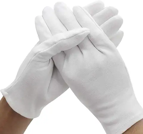 VOARGE 10 Pares de Guantes de Algodón Blanco, Talla XL, Color Blanco, Guantes de Algodón, Cómodos y Transpirables, para Manos Secas, Eccema, Belleza, Monedas, Joyas e Inspección de Plata  