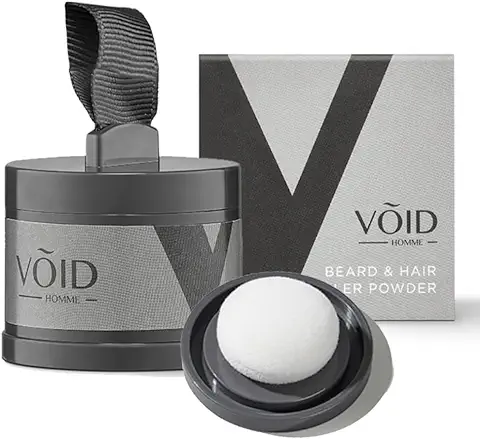 VOID Homme Polvo de Relleno para Barba y Cabello (Negro) Lápiz de Relleno de Barba, Pluma de Relleno de Parche para Barba, Relleno de Barba Resistente al agua para un Aspecto Natural  