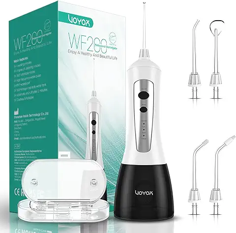 VOYOR Irrigador Bucal Portátil, Irrigador Dental Profesional Recargable con Múltiples Modos, Impermeable IPX7 Bucales Oral con 4 Boquillas para Viaje y el Uso Diario WF200 (Gris)  