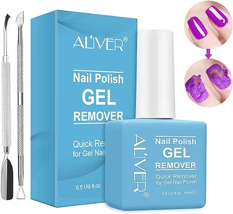 VXHDAG Removedor de Esmalte de Uñas(15ML), Profesional Remueve en 3-5 Minutos para Uñas Naturales, de Gel, No Daña las Uñas con 1 PCS Cuticle Nipper + 1 PCS Nail Polish Scraper, Azul  