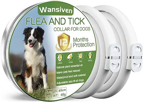 Wansiven Collar Antipulgas para Perros, Collar Antiparasitario e Impermeable de 65cm para Perros, 12 Meses Eficaz para Repeler Pulgas y Garrapatas Durante, Apto para Perros Pequeños  