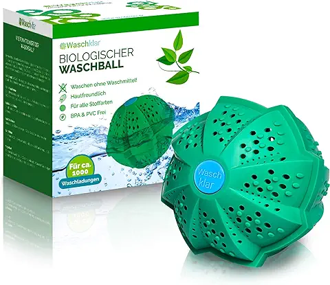 Waschklar® - Bola de Lavado Ecológica, sin Detergente, bola de Lavado para Lavadora, Respetuosa con el Medioambiente, sin Plástico y de Materiales Sostenibles, cero Residuos  