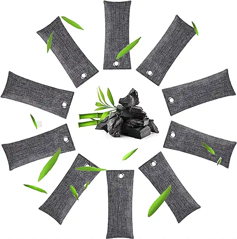 WDEC 10 x 85g Paquetes de Bolsas Purificadoras de Aire Natural, Mini Bolsas de Carbón de Bambú, Desodorante de Zapatos y Eliminador de Olores, Ambientador Apto para Coche, Baño, Clóset de Mascotas  