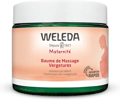 Weleda - Bálsamo de Masaje, Nutre la Piel, Previene y Reduce las Estrías, con Centella Asiática, Manteca de Karité BIO y Aceites Esenciales, 100% Natural, Uso Antes y Durante el Embarazo - 150 ml  