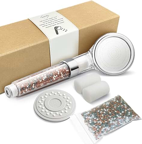 Wemk Alcachofa de Ducha Alta Presion con Filtro, Purificación y Ahorro de Agua Cabezal Ducha, con Piezas de Repuesto Adicionales-Esferas Minerales, Esponjas Filtro, Placa de Salida  