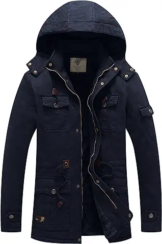 WenVen Chaqueta de Algodón para Hombre Abrigos Gruesos de Invierno Capucha Desmontable Chaquetas con Cremallera Frontal Parka Cortavientos Casual  