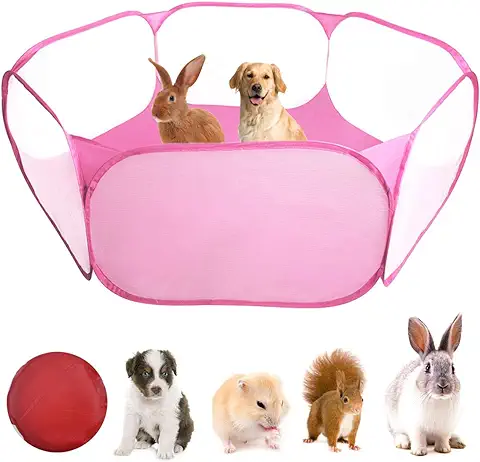 WEONE Jaulas para Animales Pequeños, Tienda de Jaula Plegable, Cerca Transparente Parque Infantil Pop-up Interiores y Exteriores para Conejillos de Indias Conejos Hámster Chinchillas Erizos (Rosa)  