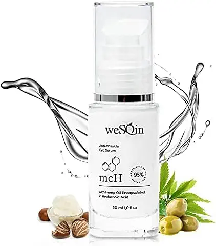 WeSQin Sérum Contorno de Ojos Antiarrugas con Ácido Hialurónico - 30 ml | Hidratante para Ojos con Aceite de Cáñamo Regenerador, Cafeína y Complejo Botánico Revitalizante  