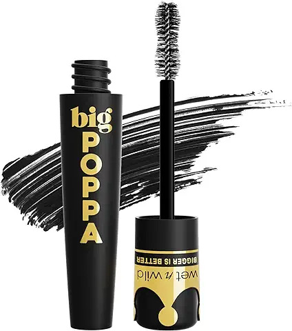 Wet n Wild, Big Poppa Mascara, Volumen Intenso, Máscara para Alargar las Pestañas, Fórmula Enriquecida con Aceite de Ricino y sin Escamas, Intensidad, Negro más Negro  
