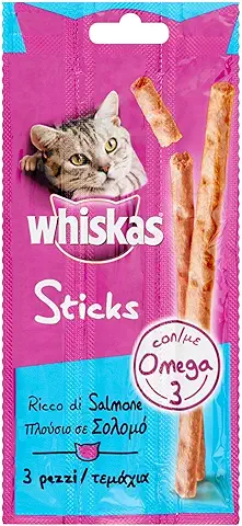 Whiskas Premios en Forma de Sticks para Educar a tu Gato, Sabor Salmón (18g)  
