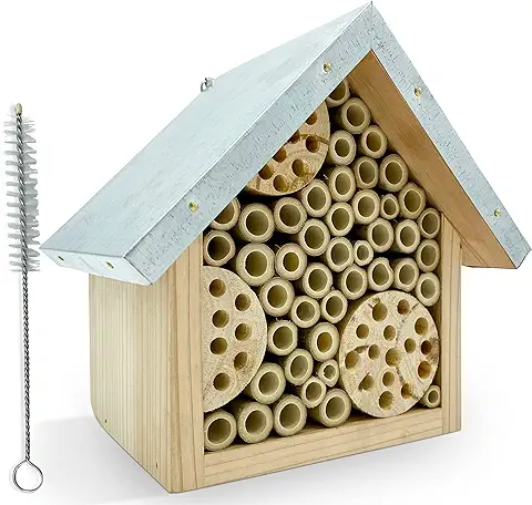 Wild Bee House Insect Home Bug Hotel con Techo de Metal Pequeño Insecto casa con Cepillo de Limpieza, Atrae Abejas, Mariposas y Muchos Otros Insectos e Insectos (casa de Insectos)  