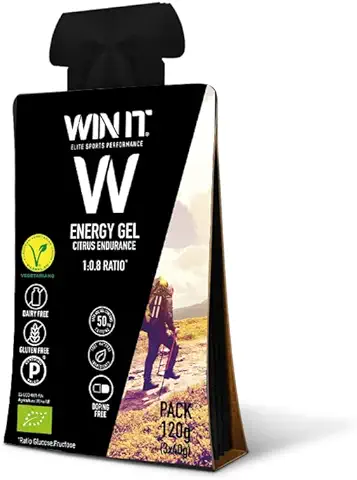 WIN IT | Energy Gel. Ratio 1:0,8 | Rendimiento Deportivo de élite Avalado | Ecológico | Ingredientes 100% Naturales | Paleo y Libre de Alérgenos (Cítrico, Pack de 3x40gr)  
