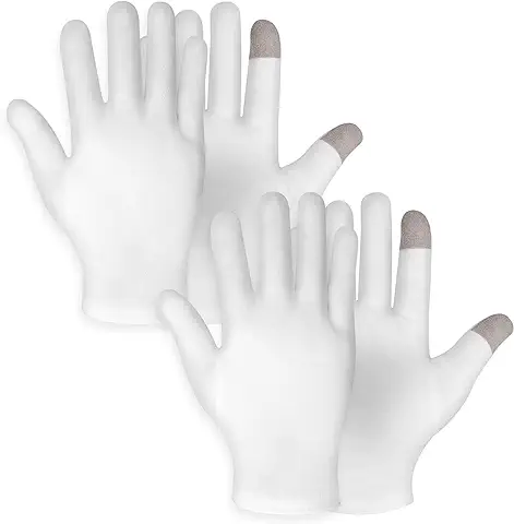 WLLHYF 2 Pares de Guantes Hidratantes de Algodón Blanco Guantes de Spa con Pantalla Táctil Guantes Hidratantes para la Noche a la Hora de Dormir Manos Secas Guantes de Loción para Hombres y Mujeres  