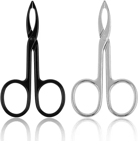 WLLHYF 2 Piezas de Pinzas con Mango de Tijera para Cejas Desplumador de Punta Recta Tijeras para Cejas Removedor de Vello Facial, Cuidado de Cejas Depilación de Peluca para Mujeres (plateado y Negro)  