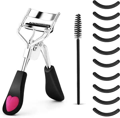 WLLHYF Kit de Rizador de Pestañas Profesional Herramienta de Maquillaje de Metal con Peine Integrado ojo con 10 Almohadillas de Repuesto para Mujeres y Niñas Obtienen Pestañas Curvas Dramáticas  