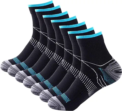 Woaysun 7 Pares de Calcetines de Compresión para Hombres y Mujeres, Soporte de arco para Fascitis Plantar, Alivio del Dolor del pie, Soporte para el Talón  