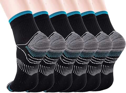 Woeita Calcetines de Compresión para Mujeres y Hombres Fascitis Plantar con Soporte para arco - Calcetines de pie de Compresión de Corte Bajo, Mejores para Deportes Atléticos (6 Pares)  