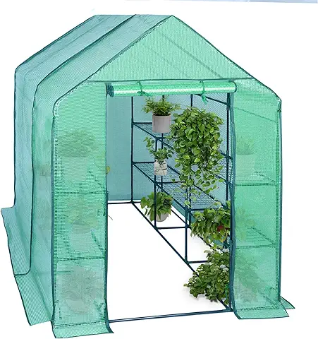 WOLTU Invernadero de Jardín con Niveles para Plantas 143x73x195 cm Invernadero Tipo Caseta de Jardín Cultivos Flores, Tomates y Verduras Verde  