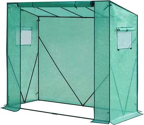 WOLTU Invernadero de Jardín Invernadero para Cultivo Plantas Semilla 200x77x146/169 cm Estructura Metal Estable de PE de 130g/m Impermeable Rresistente al Viento y Rayos UV Verde  