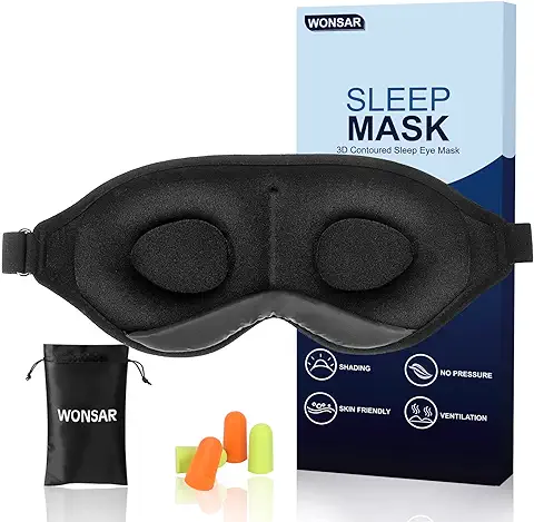 WONSAR Antifaz para Dormir, Máscara para Dormir para Mujeres y Hombres, Mascara Ojos para Dormir Contorneado 3D, Bloqueo de luz 100%, Máscara de Sueño Adecuada para Viajes, Siestas, Sueño Nocturno  