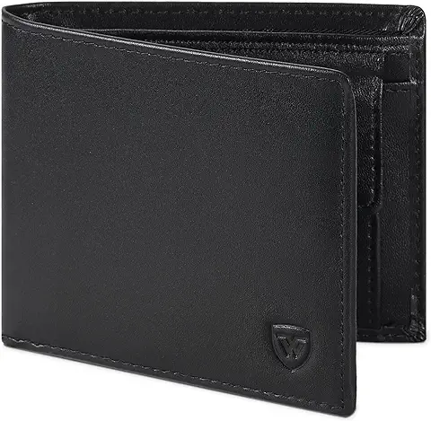 WONSEFOO Carteras para Hombre | con Protección RFID | con 9 Ranuras para Tarjetas | 2 Ranuras para Billetes|1 Bolsillo para Monedas| Negra | Regalo para Hombre  