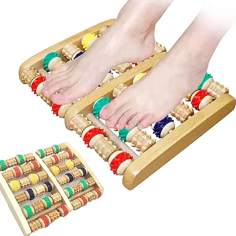 WSNDM Masajeador De Pies De Color De 6 Filas De Rodillos, Masajeador De Pies De Madera De Los Pies Para Reflexología Del Pie,Fascitis Plantar,Alivia El Dolor, Relaja y Reduce El Estrés  