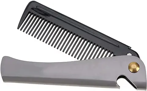 WTpin 1 Pieza Peine de Barba Plegable, Peine de Barba de Acero Inoxidable, Peine de Bigote Plegable Portátil, Peine Plegable Multiuso, para el Salón de Peluquería del Hogar (Negro)  