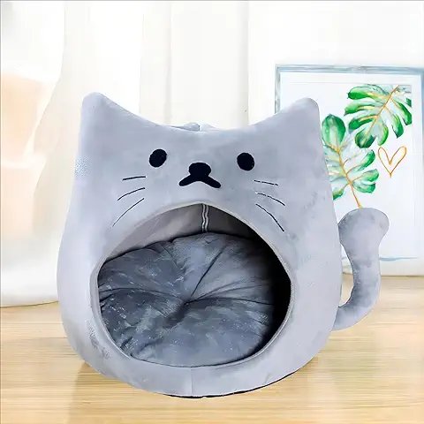 Wuudi Camas para Gatos, Cama de Gatos Cueva Tipo Cueva para Gatos Mascotas con Cojín Interior Lavable Extraíble, Felpa Suave y Acogedor para Gatos (32 * 32 * 32cm)  