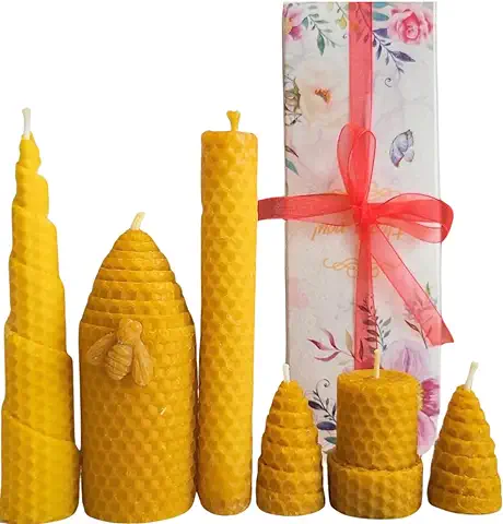 XIACO Velas de Miel de Abeja Natural 100%, Velas de Miel Sin Parafina, Velas Artesanales-Variedad de Velas Regalo, Ideal Rituales (Pack de 6 Pcs)-ORIGEN ESPAÑA-  