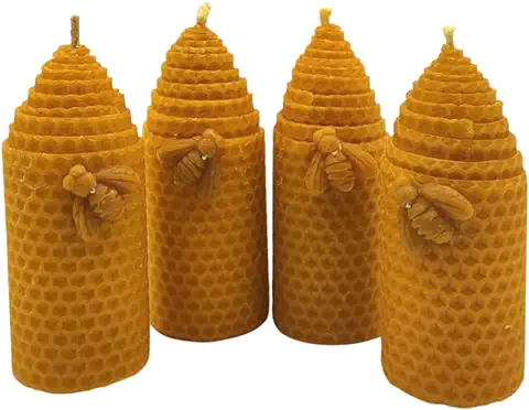 XIACO Velas de Miel de Cera de Abeja Natural Sin Parafina, Velas Artesanales-Variedad de Velas Aromáticas, Ideal Rituales (Pack de 4 pcs, 11cm x 4,5cm) ORIGEN ESPAÑA  
