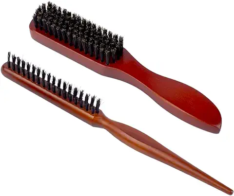 XPJBKC Cepillo Cerdas Jabali, 2 Piezas Cepillos Pelo con Mango de Madera, Cepillo Cerdas Naturales para Barba Hombres, Cepillo para el Pelo Natural para Todos Los Bálsamos  