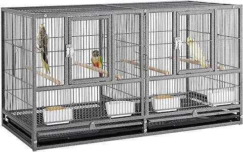 Yaheetech Jaula de Pájaros con Separador de Espacio 95,5 × 45,5 × 52,5 cm Jaula de Cría con Bandeja Jaula para Mascotas (Negro)  