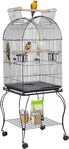 Yaheetech Jaula de Pájaros Jaula con Ruedas Jaula para Loros Canarios Jaula con Perchas para Pájaros 59 x 59 x 150 cm  