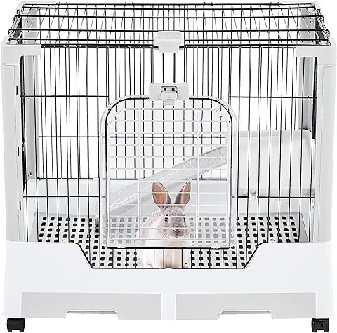 Yaheetech Jaula para Conejos con Ruedas Mueble 75,5 cm x 50,5 x 67,5 para Animales Pequeños con 2 Puertas y 2 Bandejas Extraíbles para Roedores Hamster Gris  