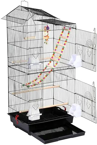 Yaheetech Jaula para Pájaros 46x35.5X 99 cm con Juguetes Asa Portátil 4 Comederos 3 Perchas Jaula de Aves Canarios Jaula para Mascota  